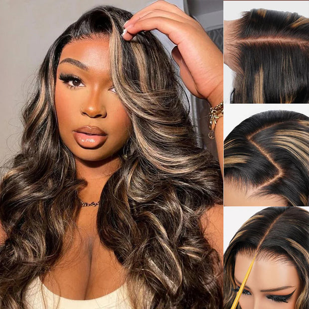 #1B/27 Blonde Highlight Body Wave 8x5 HD Glueless Lace Wig 100% Human Hair Pre Plucked  Natural Hairline 10A Quality
