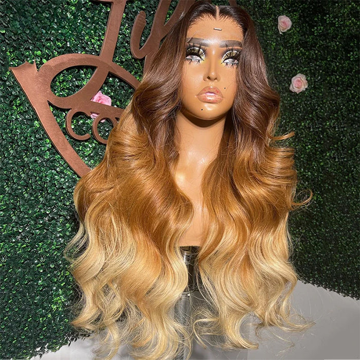 Ombre 4 Tones Loose Body Wave Wigs Glueless Frontal 13x4 HD