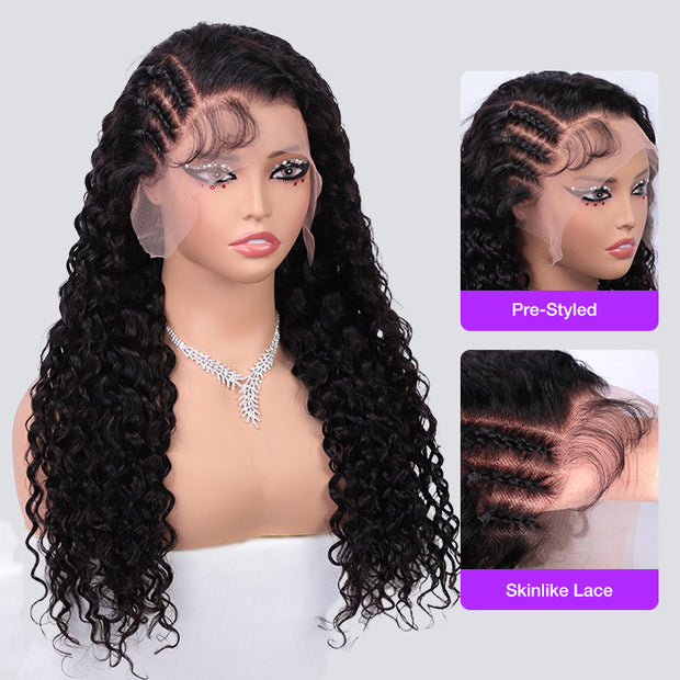 Side Braided Style Glueless Ear-to-ear 13x6 Frontal HD Lace Wig Human Hair Flexi-Fit Drawstring Cap