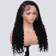 Side Braided Style Glueless Ear-to-ear 13x6 Frontal HD Lace Wig Human Hair Flexi-Fit Drawstring Cap