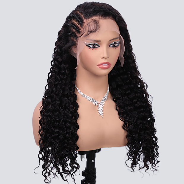 Side Braided Style Glueless Ear-to-ear 13x6 Frontal HD Lace Wig Human Hair Flexi-Fit Drawstring Cap
