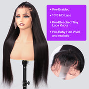 Pre Styled Human Hair 3 Part Pre Braided 13x6 HD Lace Frontal Wig Pre Bleached knots