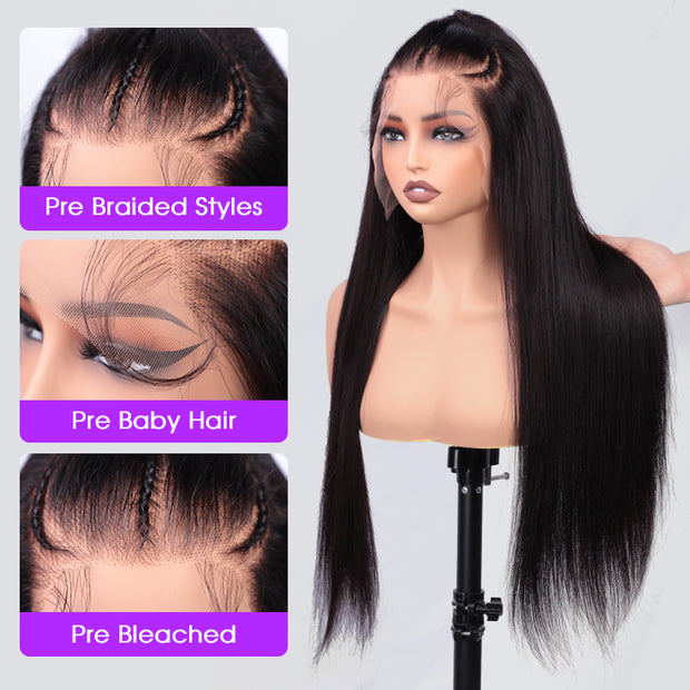Pre Styled Human Hair 3 Part Pre Braided 13x6 HD Lace Frontal Wig Pre Bleached knots