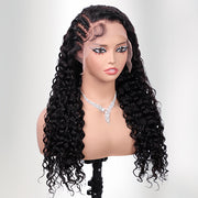 Side Braided Style Deep Wave Glueless Ear-to-ear 13x6 Frontal HD Lace Wig Human Hair Flexi-Fit Drawstring Cap