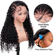 Side Braided Style Deep Wave Glueless Ear-to-ear 13x6 Frontal HD Lace Wig Human Hair Flexi-Fit Drawstring Cap