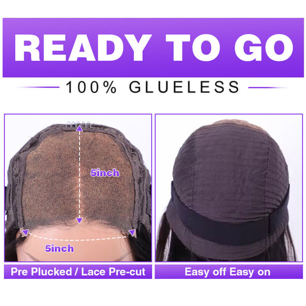 Put On And Go Glueless 8x5 Pre Cut HD Lace Straight Bob Wigs With Pre Plucked & Pre Bleached