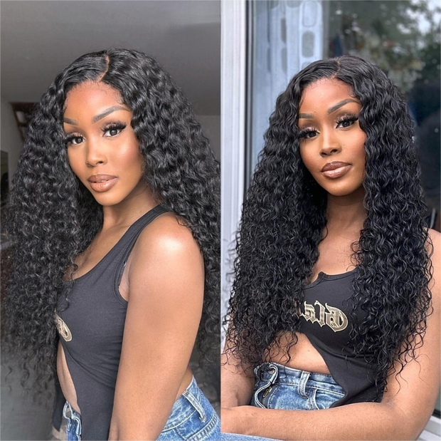 Curly 13*4 HD Lace Frontal Human Hair Wigs with Pre-plucked
