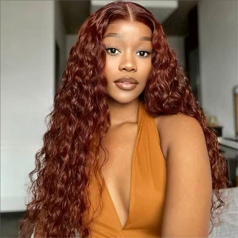 33 Reddish Brown Color Water Wave 13x4 13x6 HD Lace Front Wigs