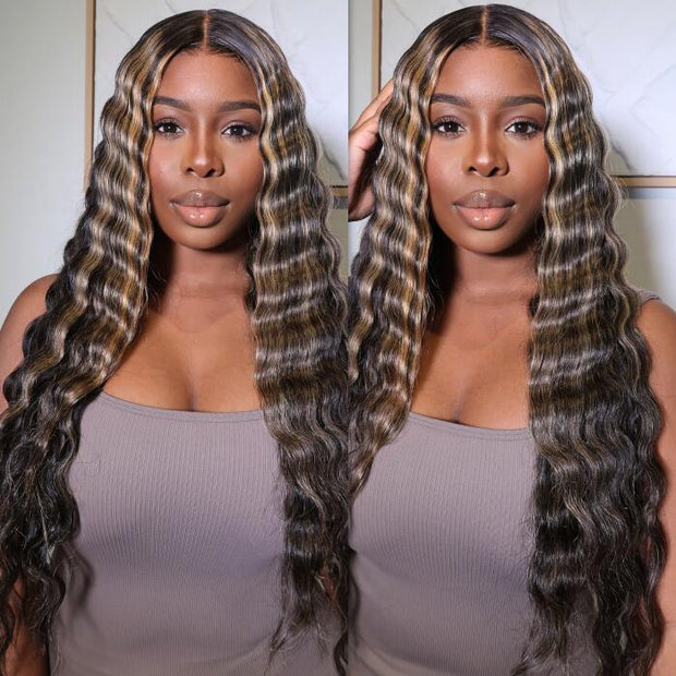 #1b/27 Blonde Highlight Wig Loose Deep Wave 13x4 HD Lace Front Wigs Virgin Human Hair