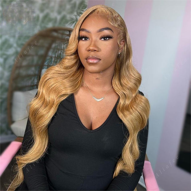Honey Blonde 13x4 HD Transparent Lace Front Wig #27 Colored Human Hair Frontal Wig