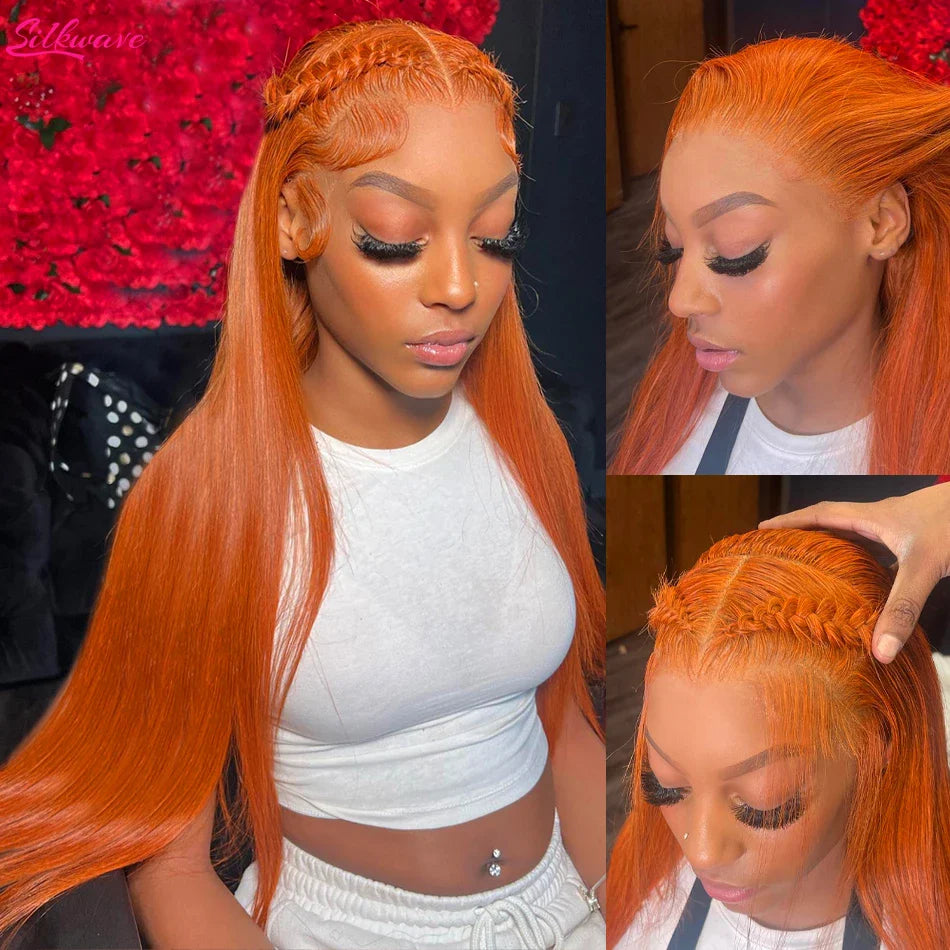 Ginger Orange Colored Invisible-Pull String 360 Lace Frontal Wigs