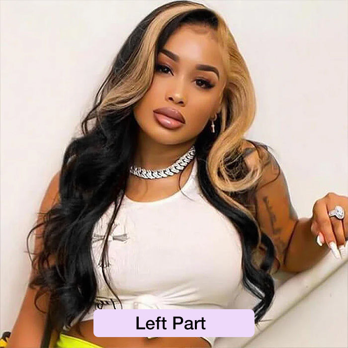 Skunk Stripe Wig with Honey Blonde Highlights Body Wave 13*4