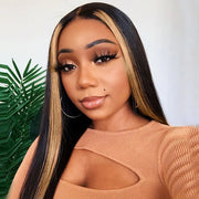 Skunk Stripe Wig With Honey Blonde Highlights Straight Hair HD Lace Front Wigs With Streaks In Front