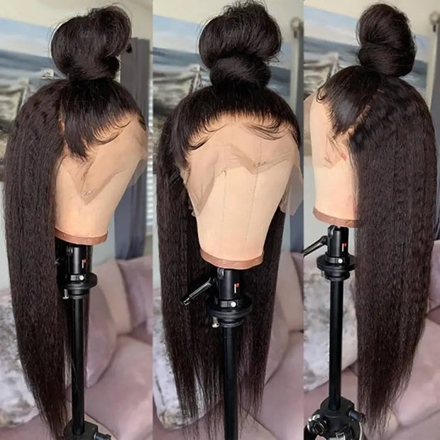 Kinky Straight 360 Lace Wig Pre Plucked 13x6 Hd Lace Front Human Hair Wig 180% Density