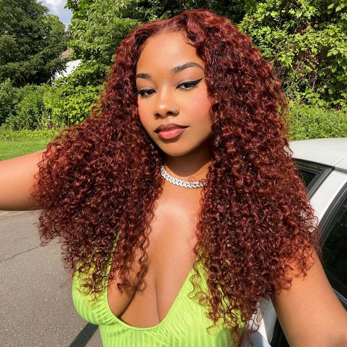 Curly Human Hair Wigs #33 Red Brown Auburn Colored Wig 13x4 5x5 HD Transparent Lace Front Wigs