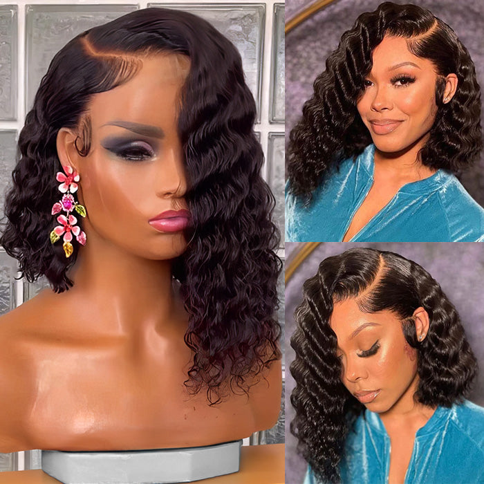 asymmetrical side part bob wig deep wave