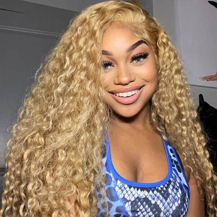 honey blonde water wave wig