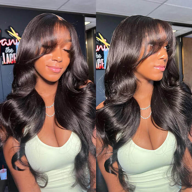 body wave curtain bangs hd lace wig