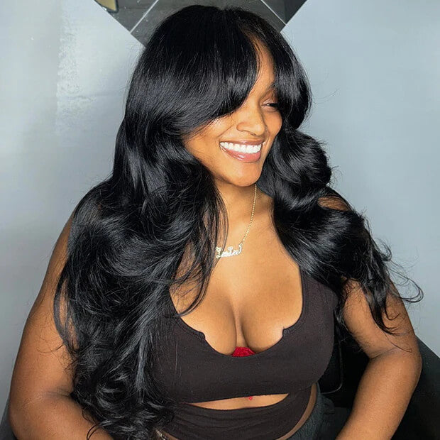 body wave curtain bangs hd lace front wig