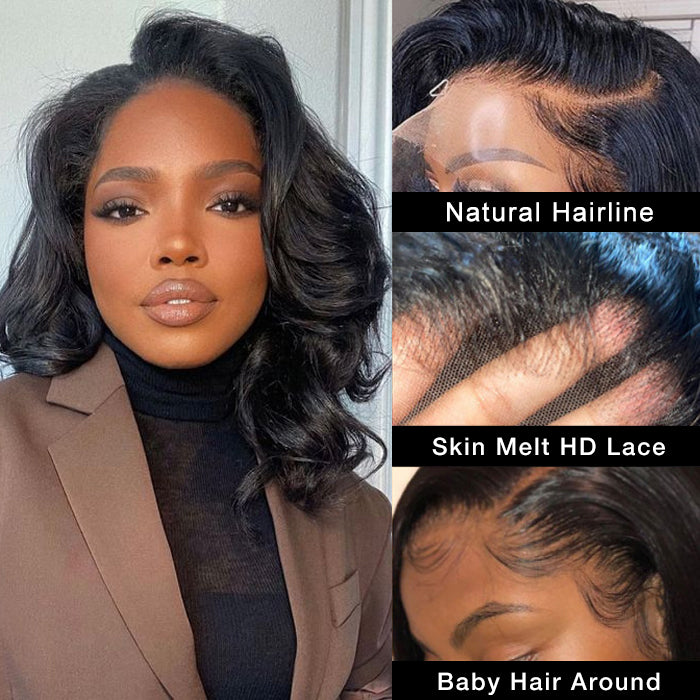 body wave side part bob glueless hd lace wig