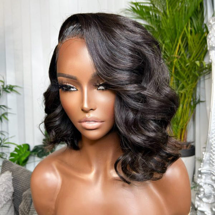 body wave side part bob glueless hd lace wig