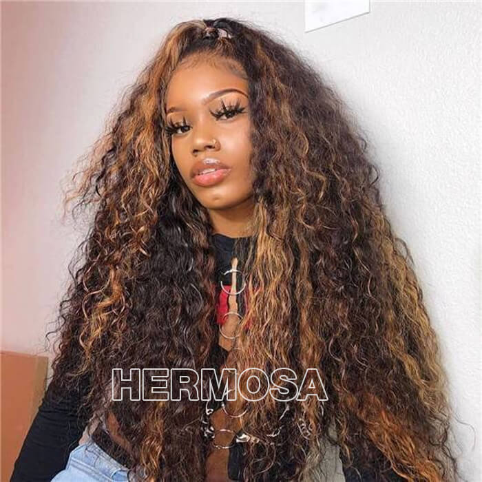 Balayage Highlights Transparent HD Lace Front Wigs Water Wave Human Hair Wigs For Women Pre Plucked