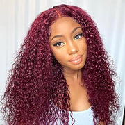 burgundy color curly 13x4 hd lace front wig