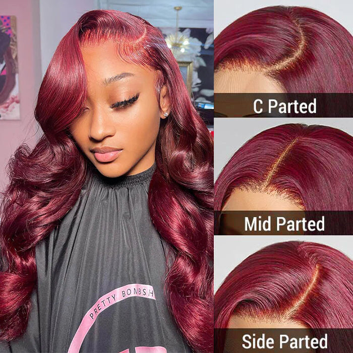 99j burgundy c part body wave wig