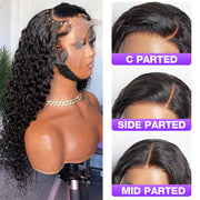 Natural Black Deep Wave 13x4 Frontal Lace C Part Long Wig 100% Human Hair
