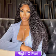 13x4 Frontal Lace C Part Long Wig Deep Wave HD Lace Front Human Hair Wigs With Pre Plucked Hairline