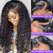 Glueless Water Wave 13X4 Frontal HD Lace C Part Long Wig 100% Human Hair