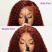 PartingPlus Glueless Curly Wig 8x5 Closure HD Lace 100% Human Hair Wig 33# Reddish Brown Color