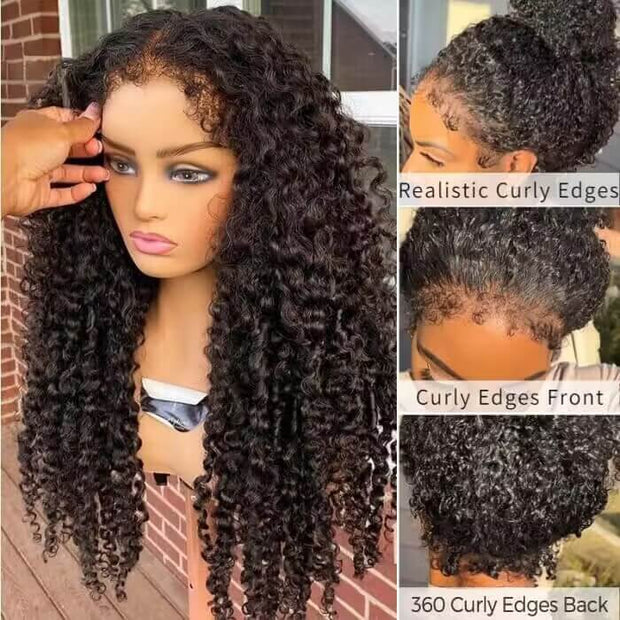 4C Curly Edges Hairline Glueless Curly Lace Front Human Hair Wig With Super Natural Hairline