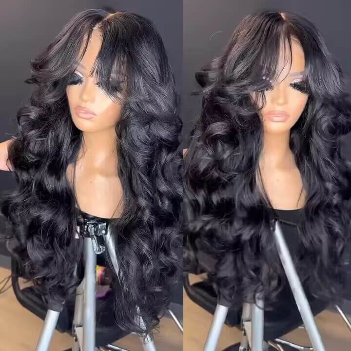 Face-Framing Curtain Bangs Body Wave Glueless 13x4 HD Lace Front Wigs Human Hair 220% Density