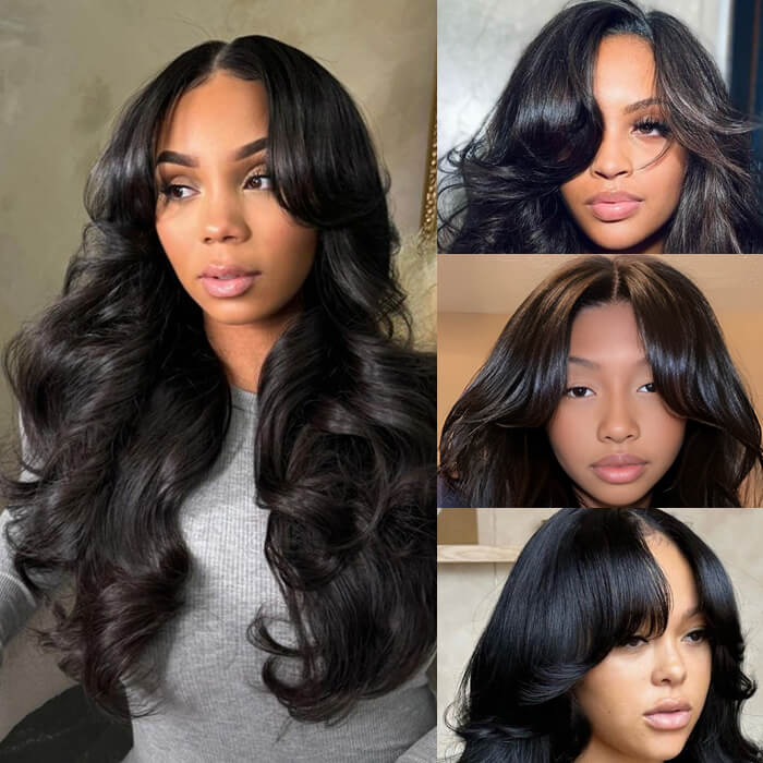 Face-Framing Curtain Bangs Body Wave Wig Glueless Pre Cut 8x5 HD Lace Ready To Go Wig Pre Plucked Pre Bleached