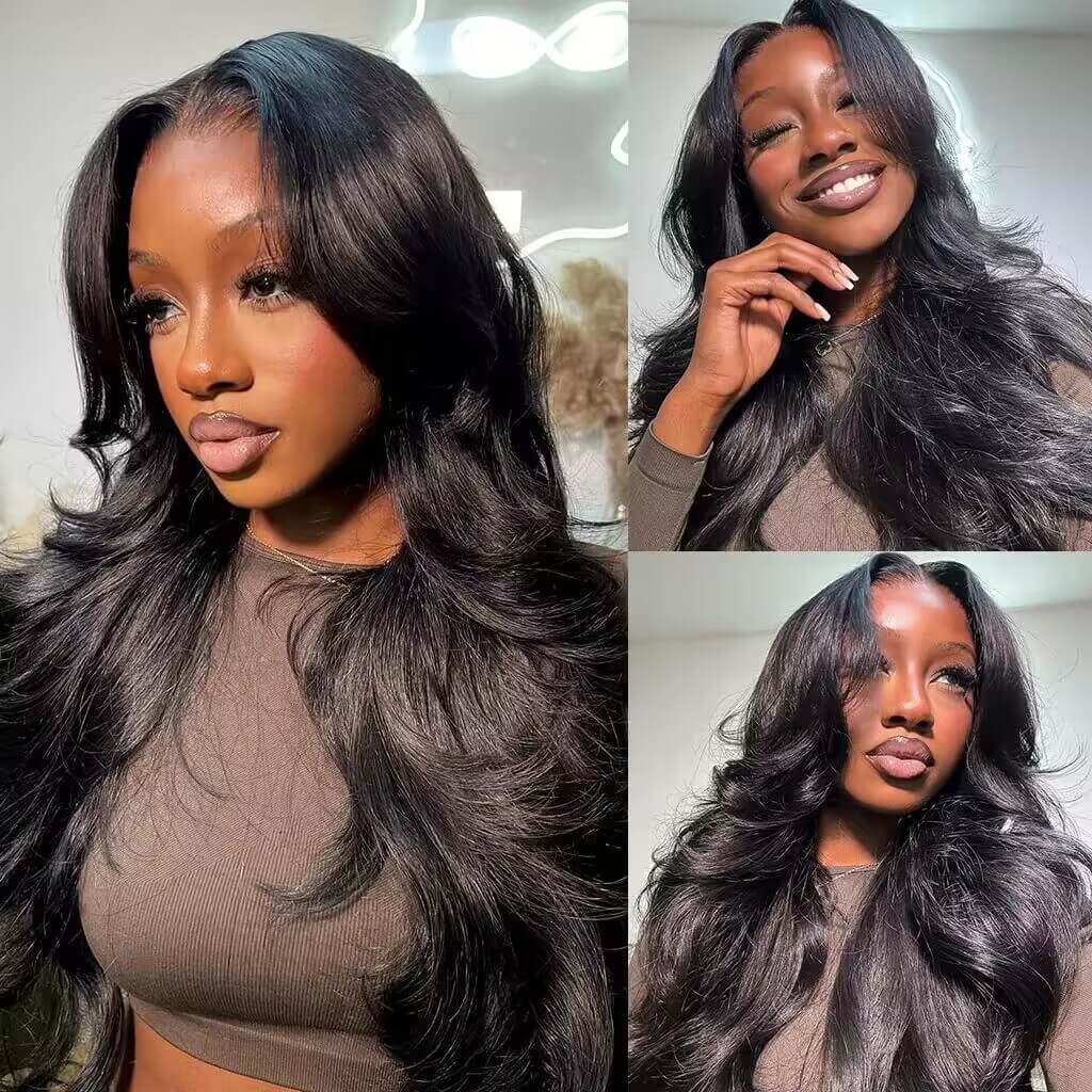 Face-Framing Curtain Bangs Body Wave Glueless 13x4 HD Lace Front Wigs Human Hair 220% Density