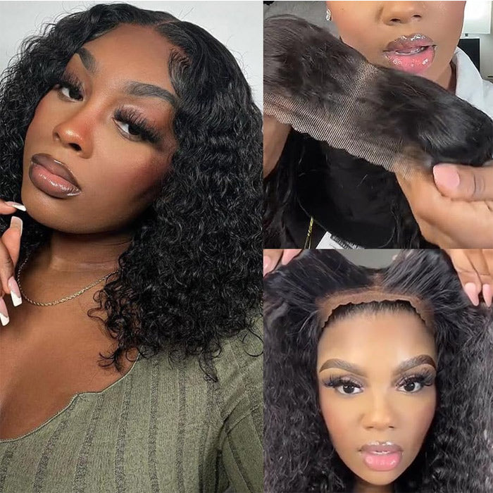 Hermosa Hair Ready & Go Wigs Deep Wave 5*5 Pre Cut HD Lace Glueless Bob Wig with Pre Bleached