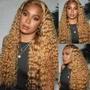 #27 Honey Blonde Deep Wave HD Lace Front Human Hair Wig with Pre Plucked