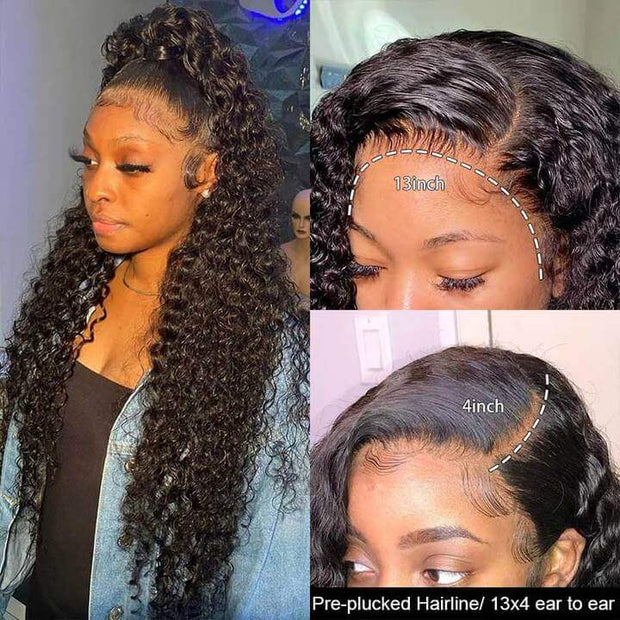 Deep Wave 13x4 HD Lace Front Human Hair Wigs Pre Bleached Knots Ship In 24H