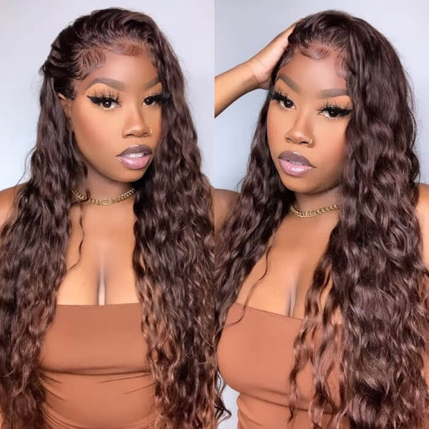 4 Chocolate Brown Wig Deep Wave 13x6 HD Transparent Lace Frontal Wigs Hermosa Hair