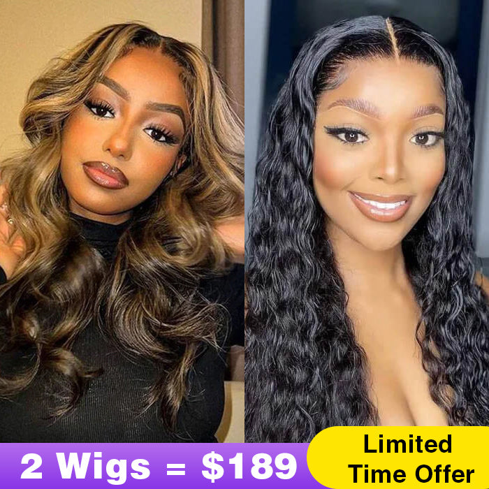 2Wigs = $189 | 8x5 Highlight Body Wave Wig + 8x5 Glueless Water Wave Wig