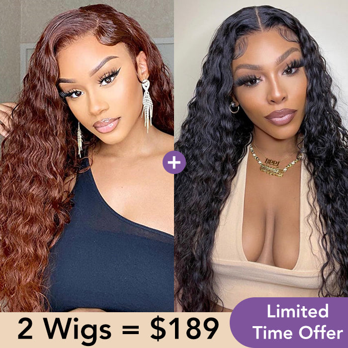 2Wigs = $189 | 8x5 Reddish Brown Water Wave Wig + 8x5 Glueless Water Wave Wig