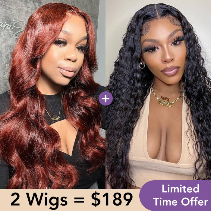 2Wigs = $189 | 8x5 Reddish Brown Water Wave Wig + 8x5 Glueless Water Wave Wig
