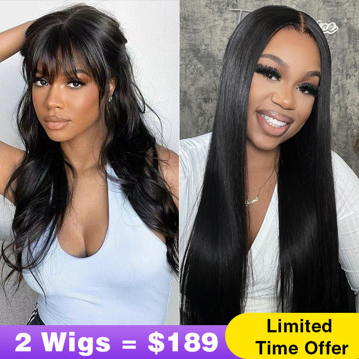 2Wigs = $189 | 8x5 Glueless Straight Wig + Body Wave Wig With Bangs
