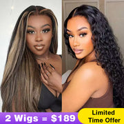 2Wigs = $189 | Highlight Straight Wig + Deep Wave Closure Wig