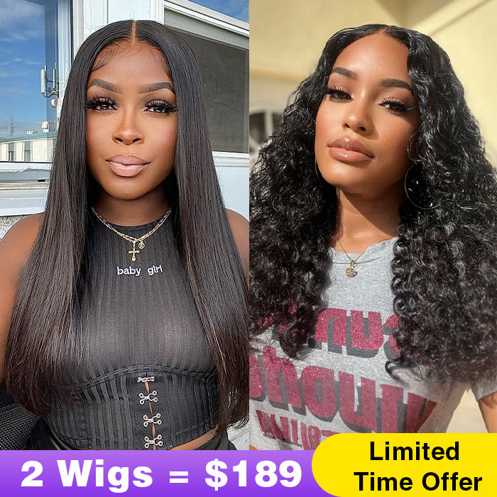 2Wigs = $189 | Glueless Straight Wig + Glueless Water Wave Wig