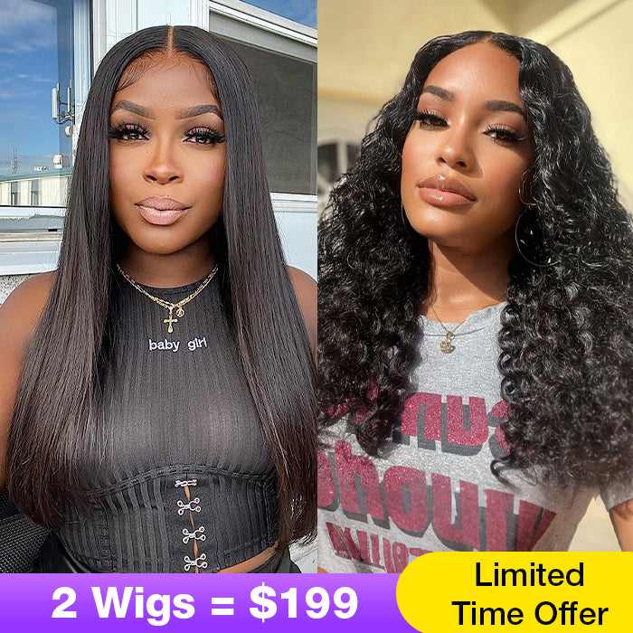 2Wigs = $199 | Water Wave & Silky Straight 8x5 Pre Cut Lace Bleached Knots Ready To Go Glueless Wig