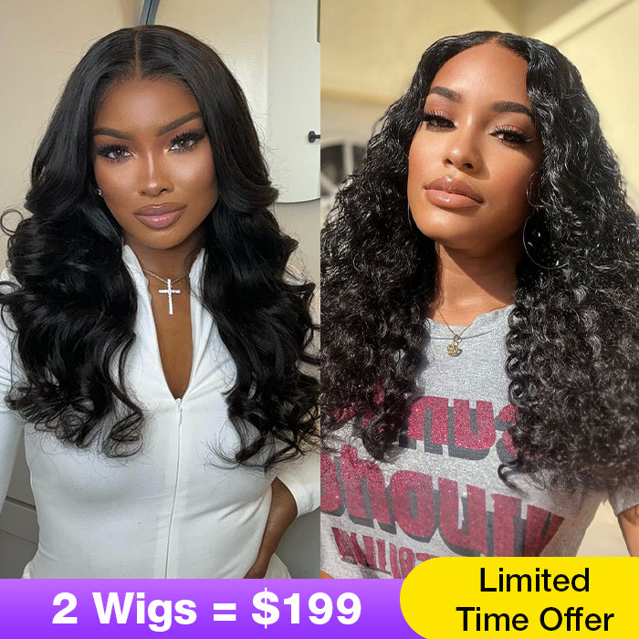 2Wigs = $199 | Deep Wave & Body Wave 8x5 HD Lace Pre Cut Pre Plucked Pre Bleached Glueless Wig Effortless Quick Install
