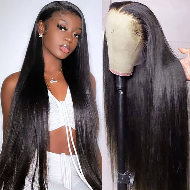 13x6 Full Lace Frontal Straight Wigs Human Hair Pre-Bleached Knots Pre-Plucked HD Lace Wig