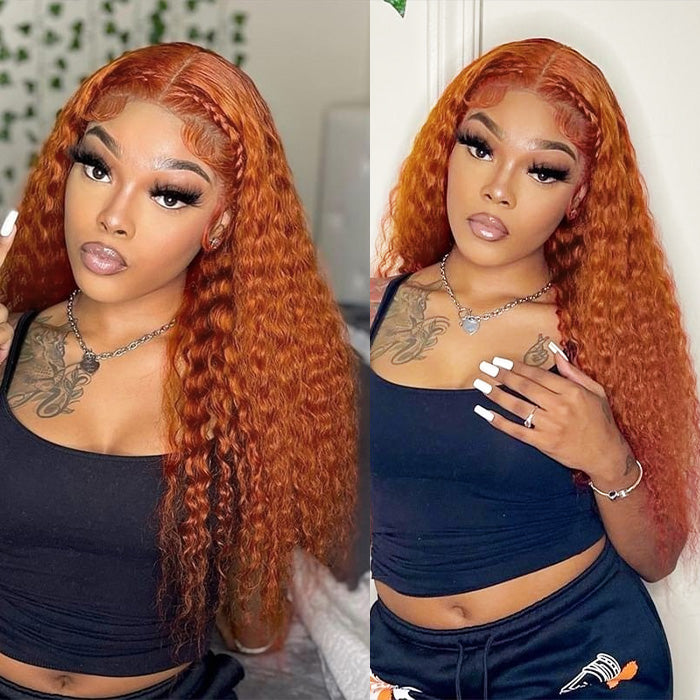 Deep Wave Red Ginger Wig Ginger Orange Colored Human Hair Wigs Pre
